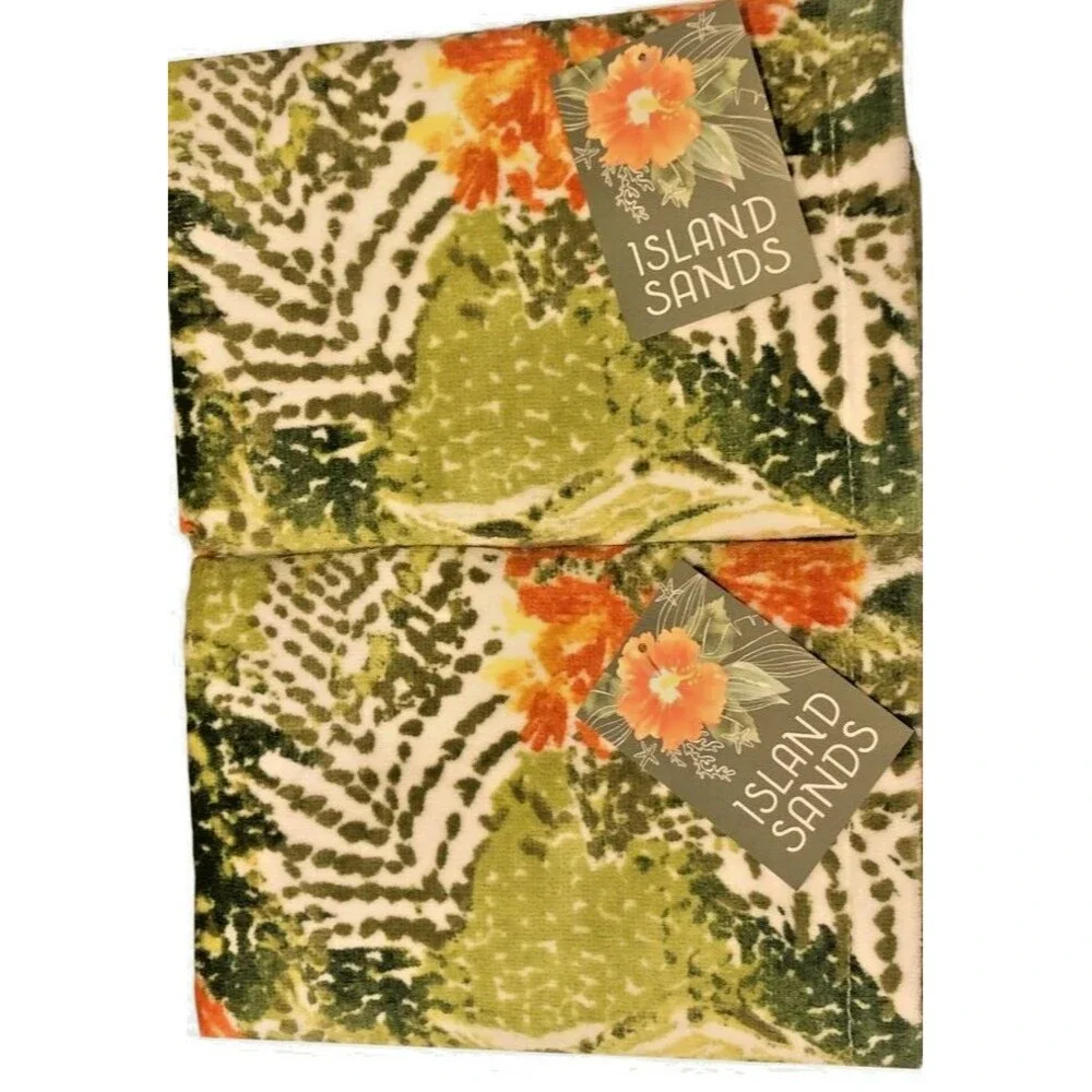 Tropical Island Sands Parrot Palm Plush Hand Towels Beach Summer House Set of 2